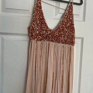 Free People Rose Gold Baby Doll Sequined Top